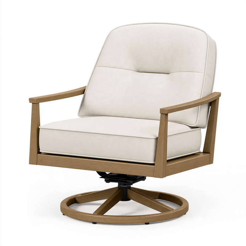 Fauteuil pivotant 75 x 80 x 90 cm en bois et tissu beige style contemporain