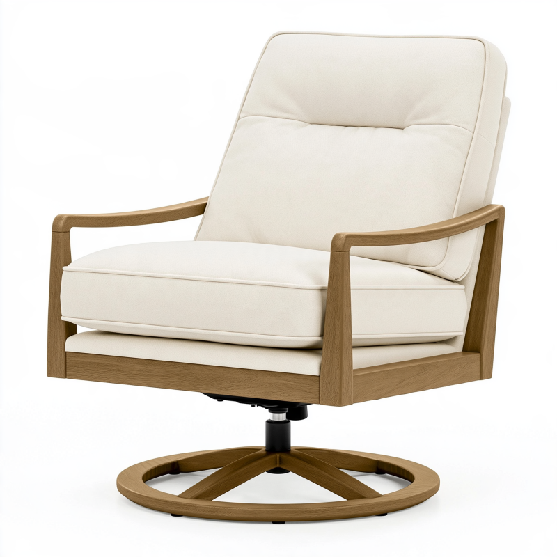 Fauteuil pivotant 82 x 84 x 95 cm en bois et revêtement synthétique crème style contemporain