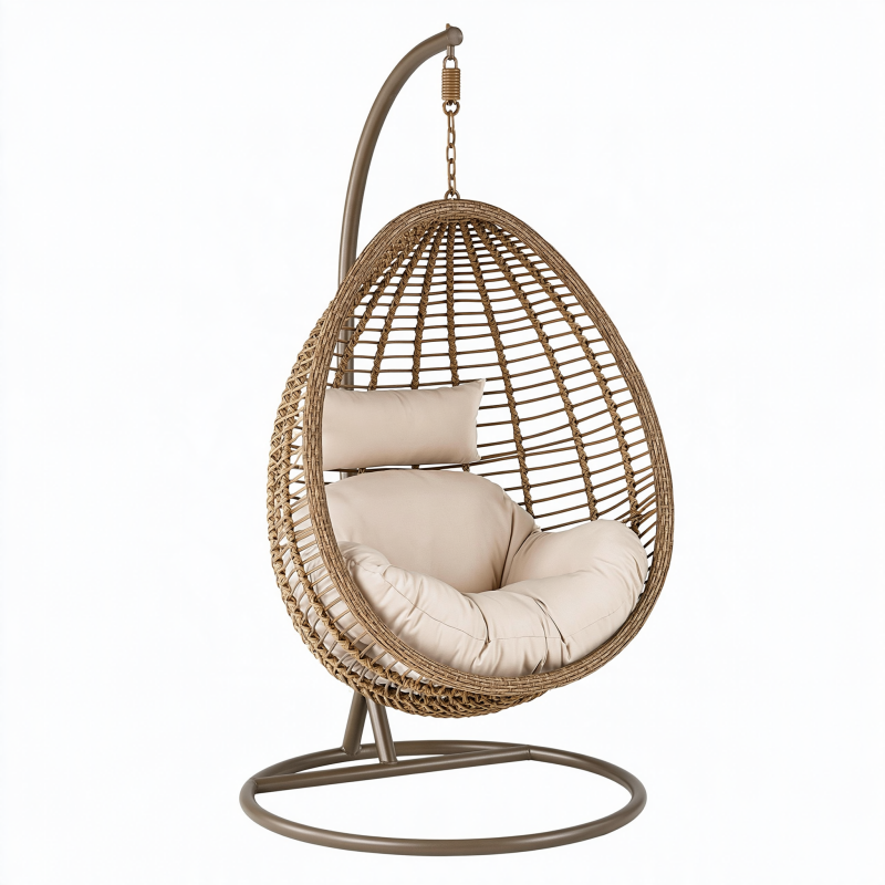 Fauteuil suspendu 105 x 105 x 195 cm en rotin beige avec support métallique