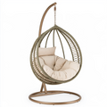 Fauteuil suspendu œuf 105 x 105 x 198 cm en métal tressé bronze vert kaki avec assise beige