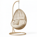 Fauteuil suspendu 105 x 105 x 195 cm en rotin beige avec support en métal style bohème