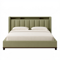 Lit rembourré 160 x 200 cm en tissu vert olive avec tête de lit capitonnée