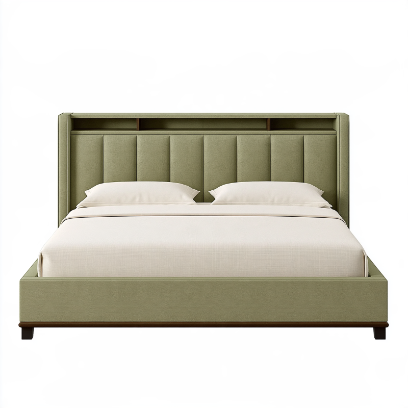 Lit rembourré 160 x 200 cm en tissu vert olive avec tête de lit capitonnée