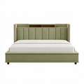 Lit double 180 x 200 cm vert olive rembourré avec tête de lit à rangement