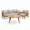 Salon de jardin 3 pièces 200 cm en bois beige pour terrasse style contemporain