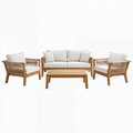 Ensemble salon de jardin 4 places en bois brun et cordage beige avec table basse style contemporain