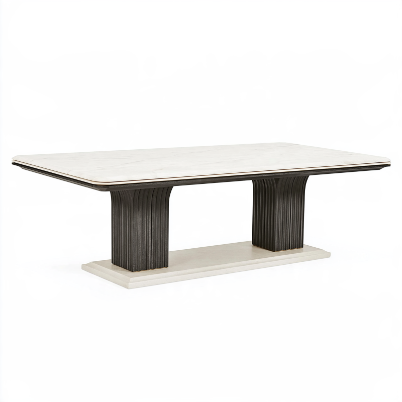 Table à manger 200 x 100 x 76 cm plateau effet marbre blanc style contemporain