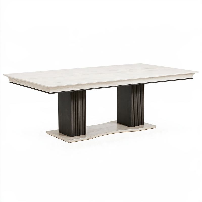 Table à manger 200 x 100 x 76 cm effet marbre beige et noir style contemporain