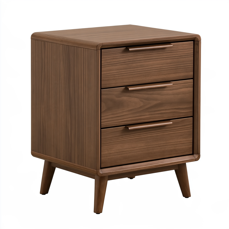 Table de chevet 60 x 40 x 65 cm en bois brun noyer à 3 tiroirs style moderne