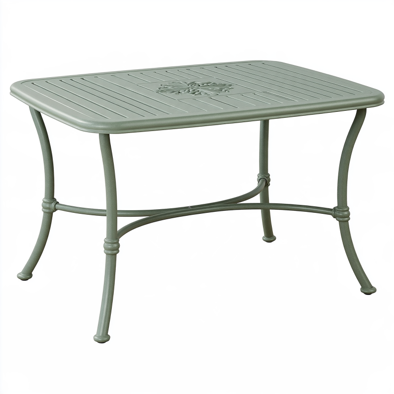 Table de jardin 150 x 90 x 72 cm en métal vert sauge style classique