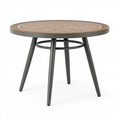Table basse de jardin ronde diamètre 90 cm en métal et résine tressée marron gris style contemporain