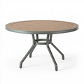 Table de jardin ronde 120 cm aluminium gris plateau effet bois 4 pieds