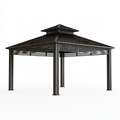 Tonnelle de jardin 300 x 300 cm en acier noir avec toit rigide ventilé